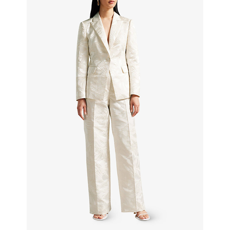 Shop Ted Baker Womens Natural Majia Single-breasted Graphic-jacquard Blazer In Cream