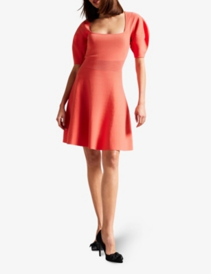 Shop Ted Baker Women's Coral Hayliy Square-neck Stretch-knitted Mini Dress
