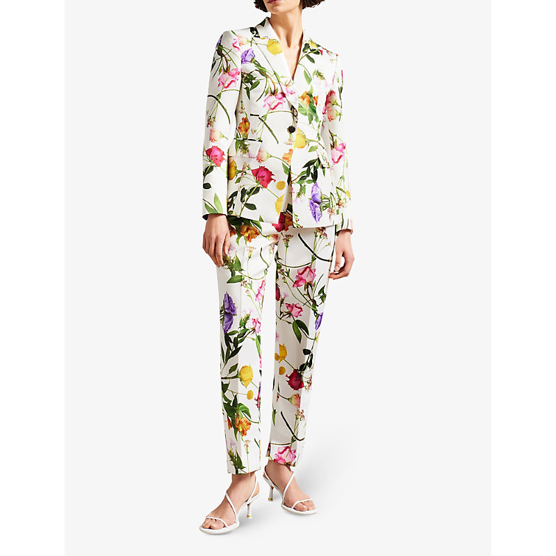 Shop Ted Baker Women's White Ziaah Floral-print Single-breasted Woven Blazer