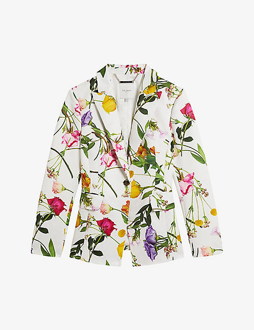 TED BAKER: Ziaah floral-print single-breasted woven blazer