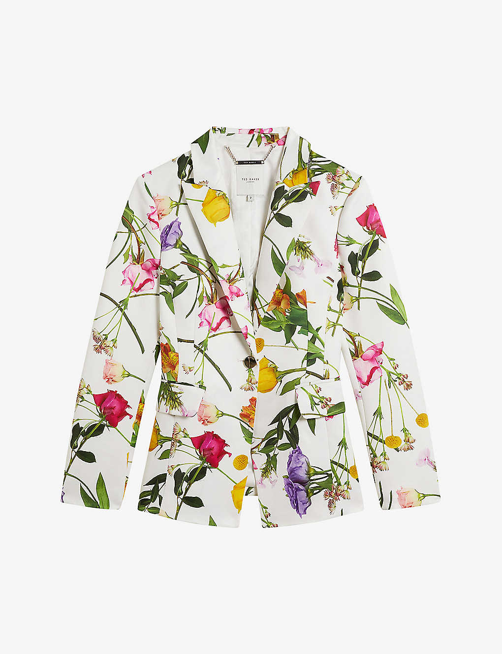Shop Ted Baker Women's White Ziaah Floral-print Single-breasted Woven Blazer