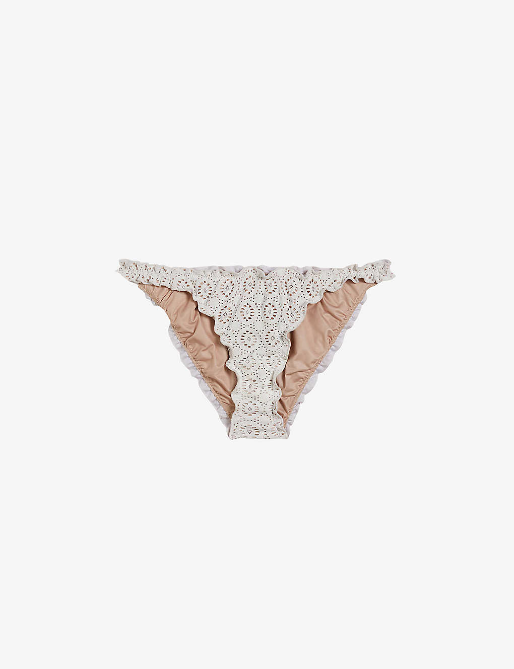Ted Baker Womens White Layleta Frilled-trim Lace-effect Stretch-woven Bikini Bottoms