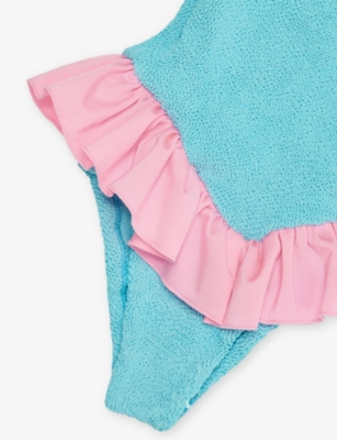 HUNZA G: Denise crinkle-texture frill-trim stretch-woven swimsuit 7-12 years