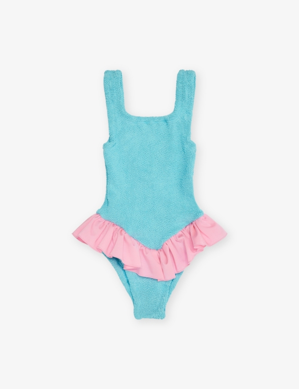 Denise crinkle-texture frill-trim stretch-woven swimsuit 7-12 years