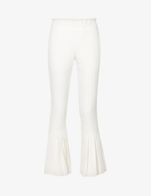 Sacai Pleated Cropped Trousers In Off White