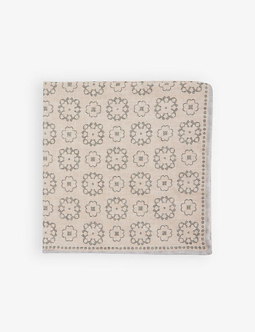 ELEVENTY: Geometric-pattern wool and cotton-blend handkerchief