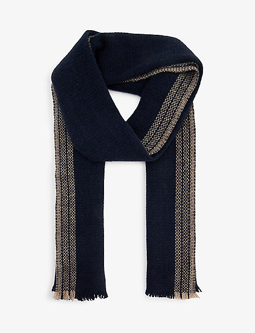 ELEVENTY: Fringed striped cashmere scarf