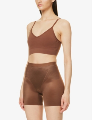 Shop Spanx Thinstincts® 2.0 High-rise Stretch-satin Shorts In Brown