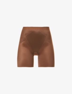 Shop Spanx Thinstincts® 2.0 High-rise Stretch-satin Shorts In Brown