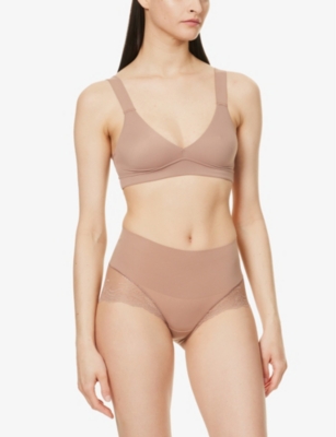 Spanx Womens Cafe Au Lait Undie-tectable Floral-lace Woven Briefs In Cafe Au Lait