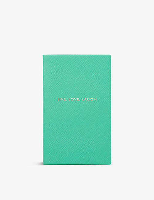 SMYTHSON: Live Love Laugh Panama leather notebook 14cm x 8.5cm