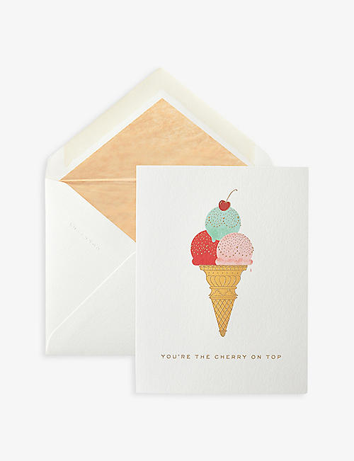 SMYTHSON: Love Cherry On Top graphic-print greetings card 15cm x 11cm