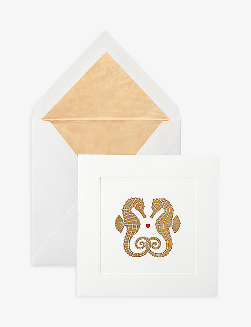SMYTHSON: Love Seahorse greetings card 6cm x 6cm
