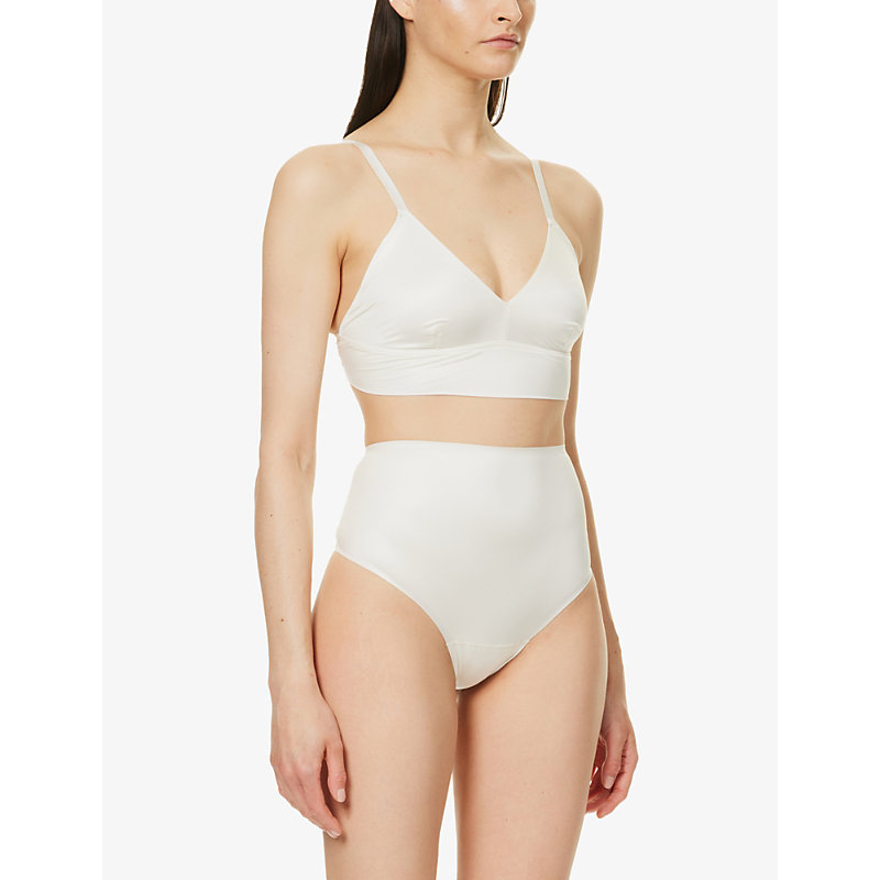 Shop Spanx Shaping Textured High-rise Stretch-satin Thong In White