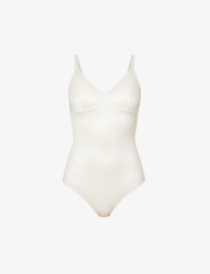 Spanx Shaping Satin Thong Bodysuit In White