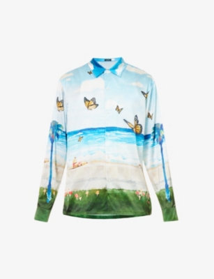 Nahmias Butterfly Beach Printed Stretch-silk Shirt In Blue Multi