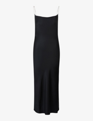 Shop Hugo Women's Black Cowl-neck Crystal-embellished Straps Recycled Polyester-blend Midi Dress