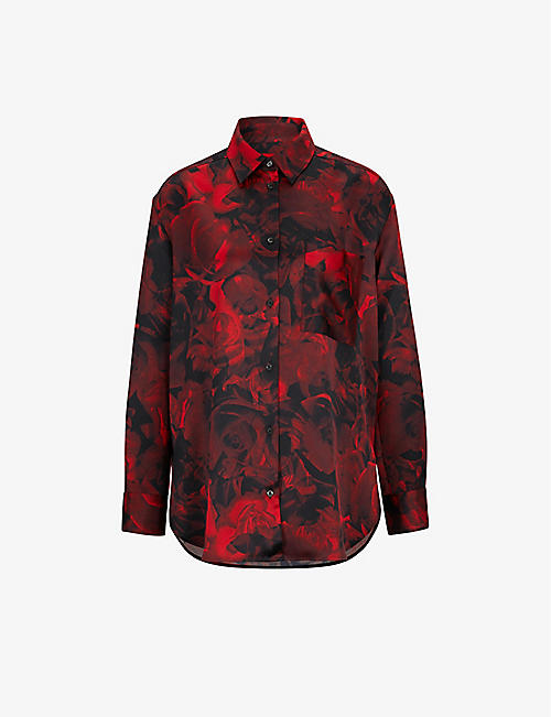 HUGO: Rose-print relaxed-fit woven shirt