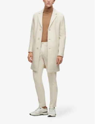 Shop Hugo Boss Tailored Single-breasted Virgin-wool Coat In Open White