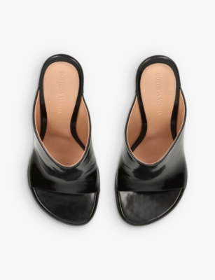 Shop Bottega Veneta Women's Black Block Open-toe Patent-leather Heeled Mules