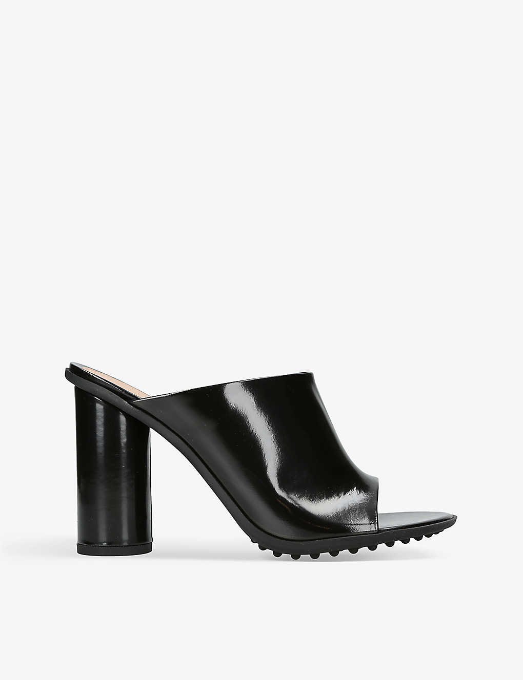 Bottega Veneta Womens Black Block Open-toe Patent-leather Heeled Mules