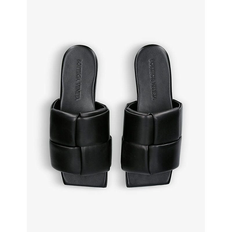 Shop Bottega Veneta Women's Black Intrecciato-woven Leather Sandals