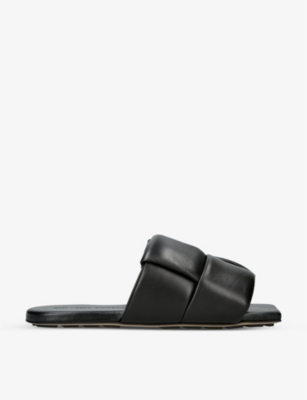 Bottega Veneta Patch Flat Mules In Padded Intreccio Leather In Black
