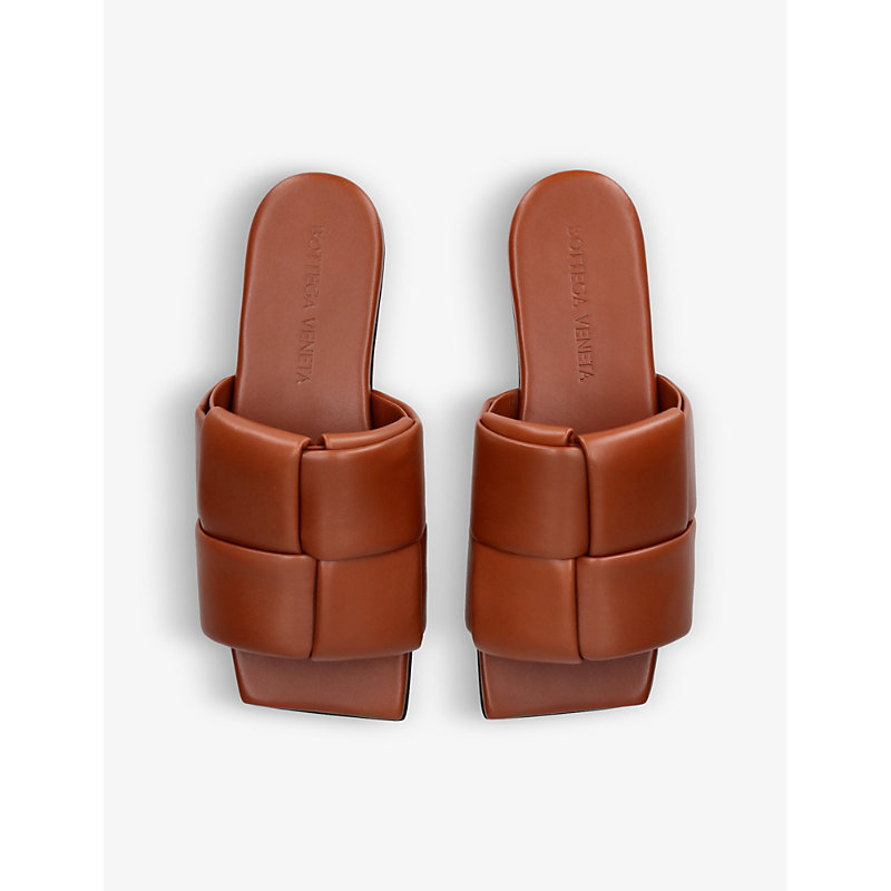 Shop Bottega Veneta Womens Mid Brown Intrecciato-woven Leather Sandals