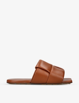 Bottega Veneta Caramel Flat Patch Mules In Brown
