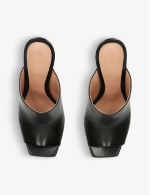 Shop Bottega Veneta Women's Black Knot Square-toe Leather Heeled Mules