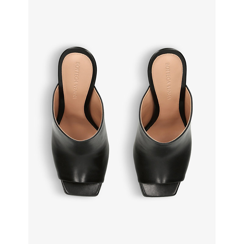 Shop Bottega Veneta Women's Black Knot Square-toe Leather Heeled Mules