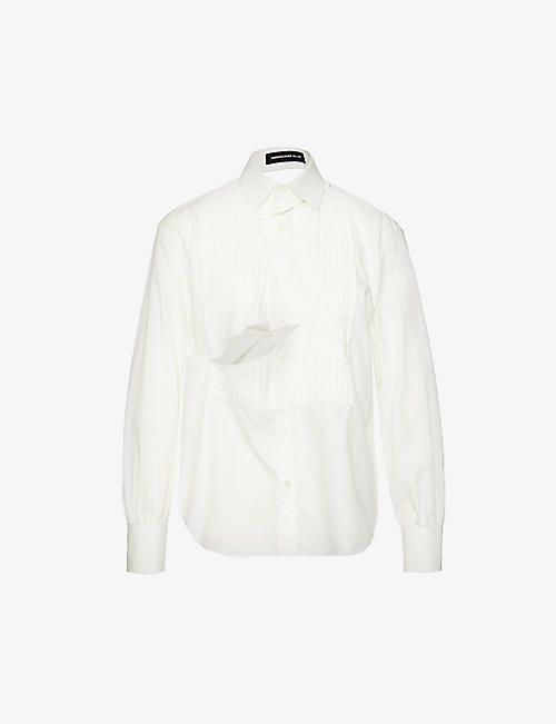 UNDERCOVER: Pleated-panel cut-out regular-fit cotton shirt