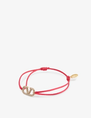 Valentino Garavani Womens Rouge Pur Vlogo Swarovski Crystal-embellished Cotton And Strass Bracelet In Rouge Pur
