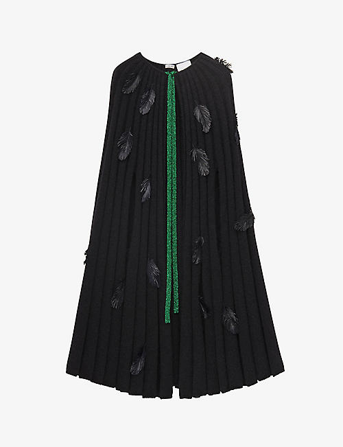 LOEWE: LOEWE x Howl's Moving Castle feather-trim mohair wool-blend cape