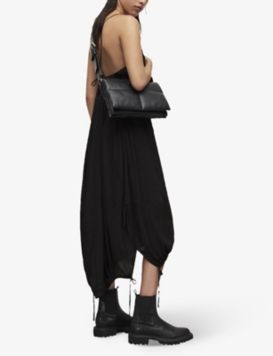Shop Allsaints Women's Black Kaye Drawcord-hem Recycled Polyester-blend Maxi Dress