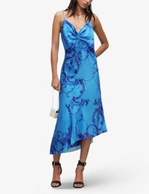 Shop Allsaints Women's Cobalt Blue Alexia Abstract Print Satin Midi Dress