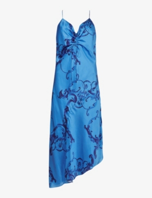 Shop Allsaints Women's Cobalt Blue Alexia Abstract Print Satin Midi Dress