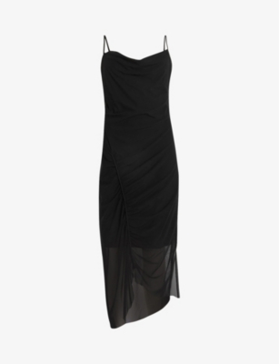 ALLSAINTS: Ulla square-neck draped stretch recycled-polyester midi dress