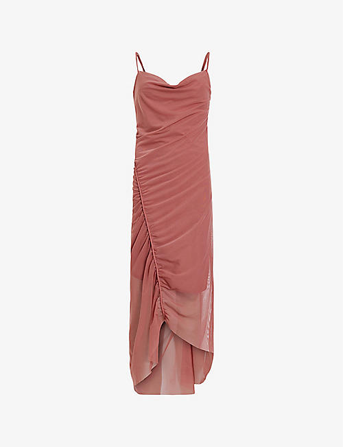 ALLSAINTS: Ulla square-neck draped stretch recycled-polyester midi dress