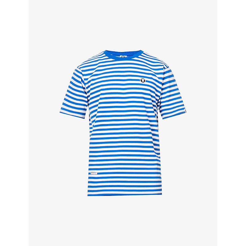 Aape Striped-pattern Brand-patch Cotton-jersey T-shirt In Blue White