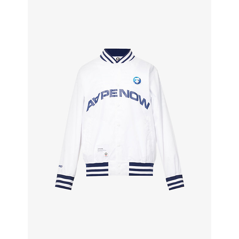 Aape Brand-patch Relaxed-fit Shell Varsity Jacket In White