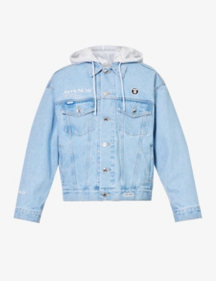 Aape Mens Blue Logo-patch Boxy-fit Denim Hooded Jacket