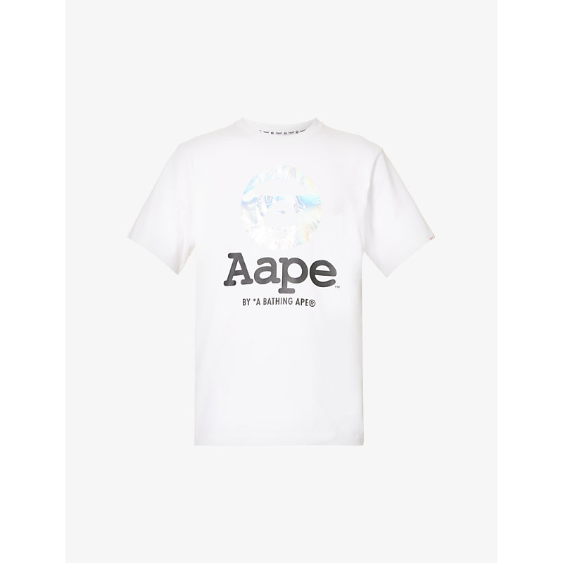 Aape Mens White Brand-print Regular-fit Cotton-jersey T-shirt