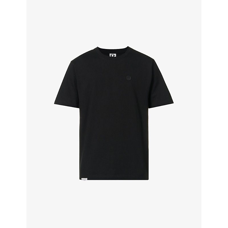 AAPE AAPE MEN'S BLACK ONE POINT LOGO-EMBROIDERED COTTON-JERSEY T-SHIRT,65579153
