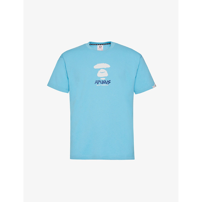 Aape Mens Blue Graphic-print Brand-patch Cotton-jersey T-shirt
