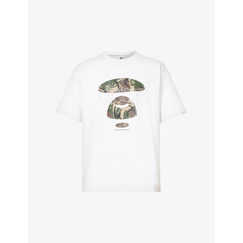 Aape Mens White Layered Face Graphic-print Cotton-jersey T-shirt