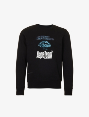 Aape Contrast-branded Crewneck Cotton-blend Sweatshirt In Black