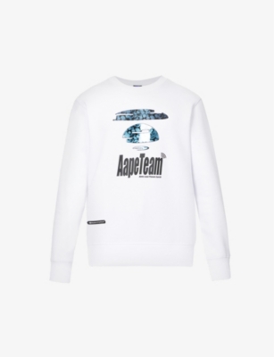 Aape Contrast-branded Crewneck Cotton-blend Sweatshirt In White