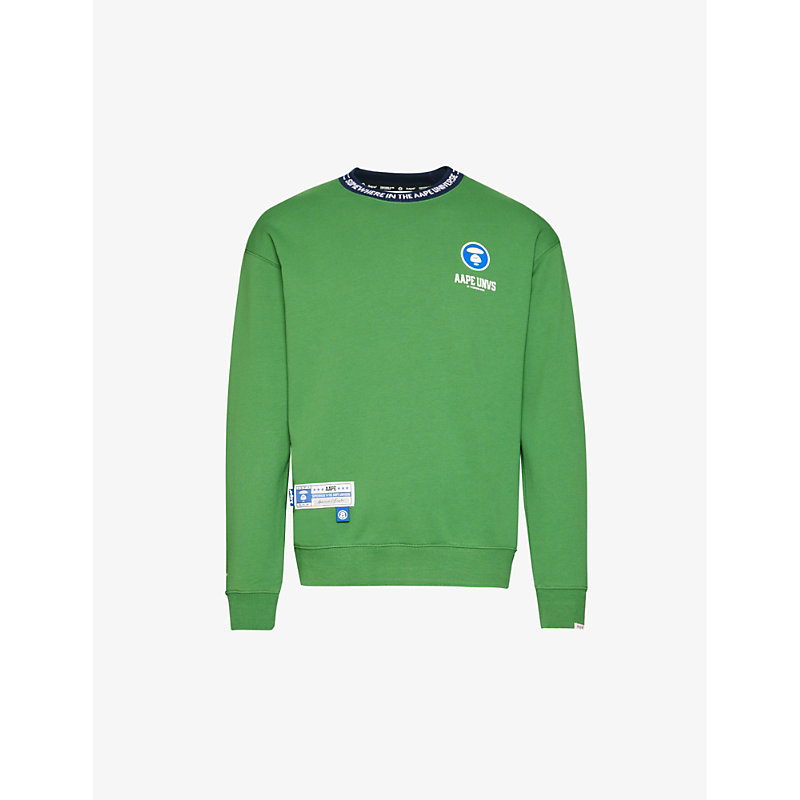Aape Mens Green 1 Point Logo-print Relaxed-fit Cotton-blend Sweatshirt