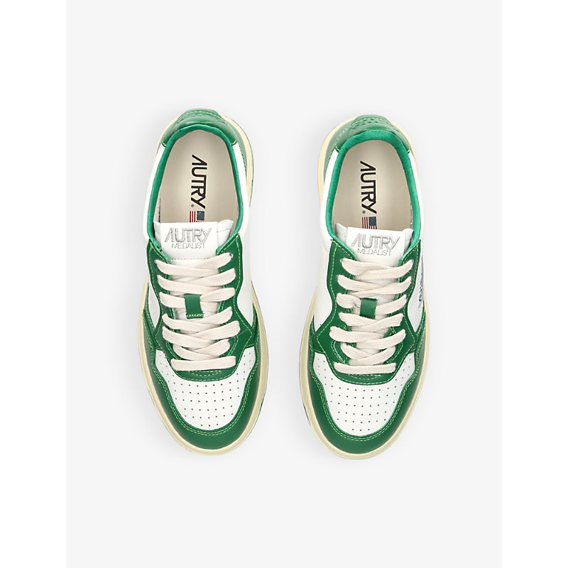 Shop Autry Medalist Leather Low-top Trainers In Green Comb
